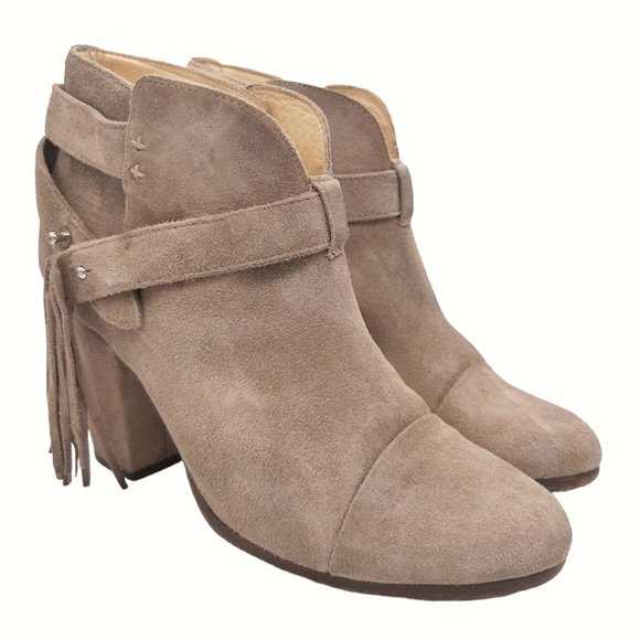 Rag & Bone Harrow Ankle Wrap Fringe Beige Suede Ankle Boots 39.5 - Picture 3 of 16